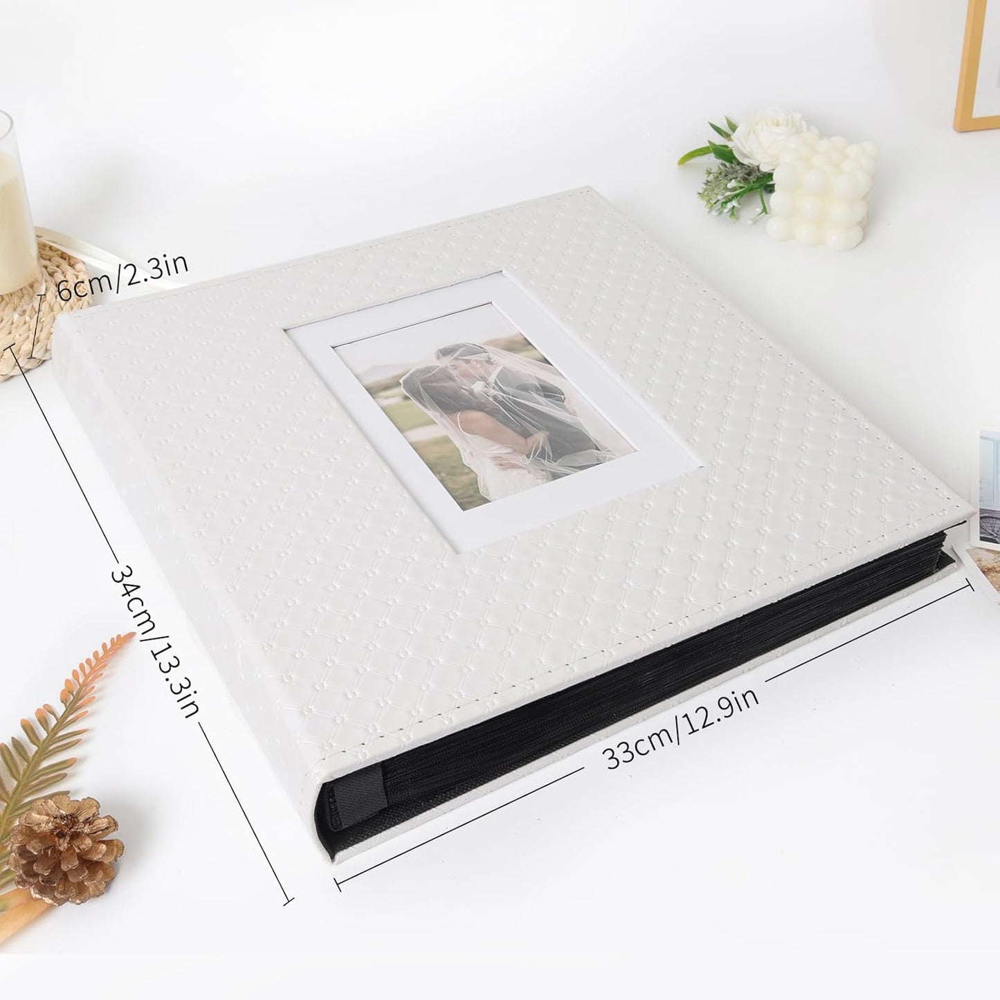 RECUTMS Photo Album 4x6 800 Photos Large Capacity Memories Photo Album for Wedding Family Baby Anniversary Pictures Leather Cover Picture Album Book with Black Inner Pages(White)