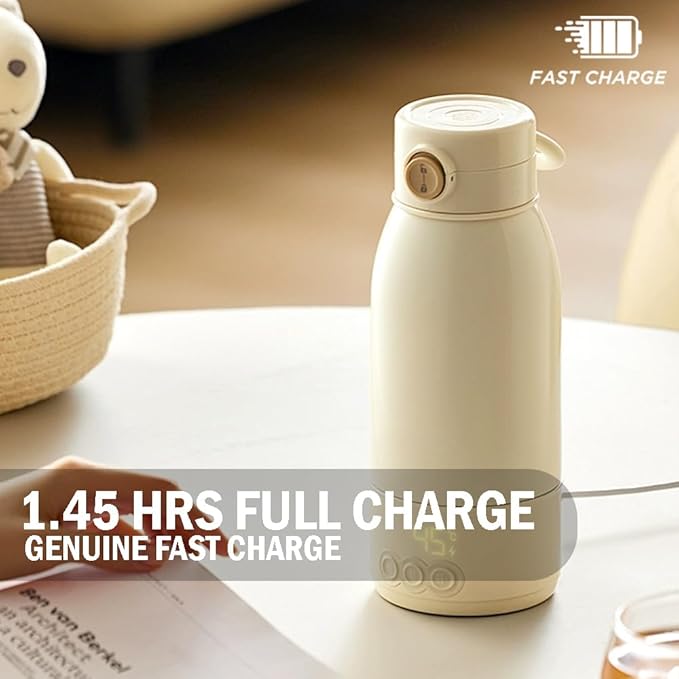 Portable Milk or Water Warmer, with Super Fast Charging, Type C Charger included, 17oz Capacity, Instant Breast Milk, Formula or Water Warmer with Large Capacity