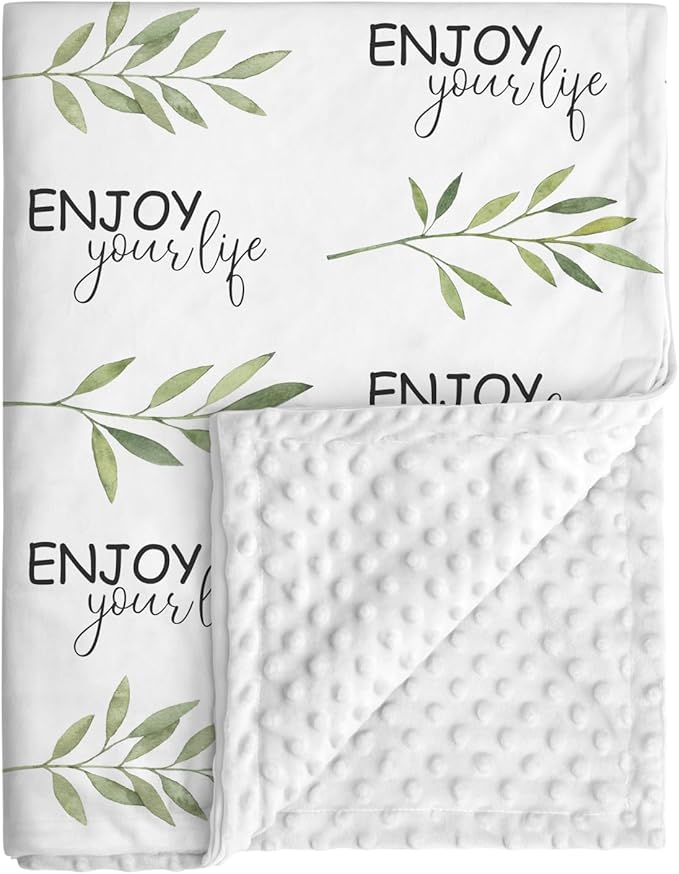 Baby Blankets for Unisex Boys Girls, Soft Breathable Front Dotted Fleece Backing, Printed Bed Nursery Minky Blankets for Toddler Newborn, Greenery, 30 x 40 inches