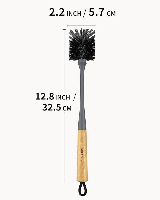 MR.SIGA Water Bottle Brush, Long Handle Bottle Brush for Water Glasses, Baby Bottles, Sports Bottles Cleaning, Gray, 2 Pack