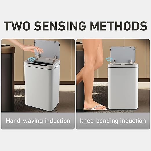 ELPHECO Stainless Steel Office Trash Can Motion Sensor Garbage Can Touchless Smart Trash Can Automatic Waste Bin for Kitchen, Office, Bathroom (White, 5.5 Gallons)