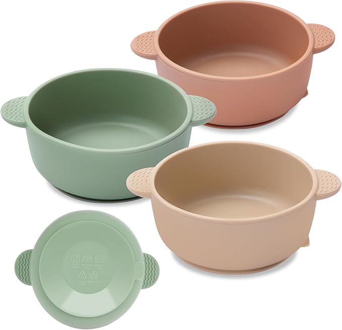3 Pack Baby Bowls, Suction Bowls for Baby and Toddlers, BPA Free Food Grade Silicone Bowl Feeding Supplies, Dishwasher and Microwave Safe, Multicolor