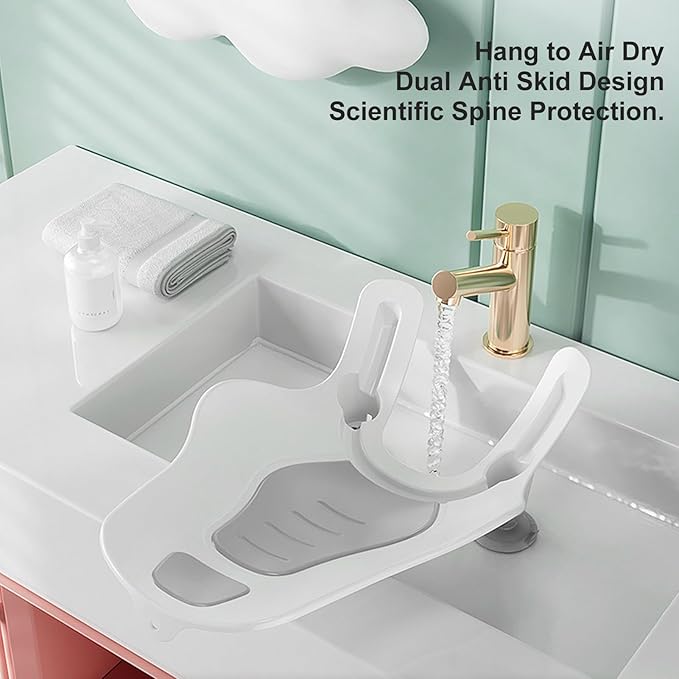 Clean Rinse Baby Bather, Folding Portable Washing Infant Lying Bather for Boy Girl, Multifunction Quick Dry Bath Support for Use on The Counter Sink Bathtub Summer (Grey)