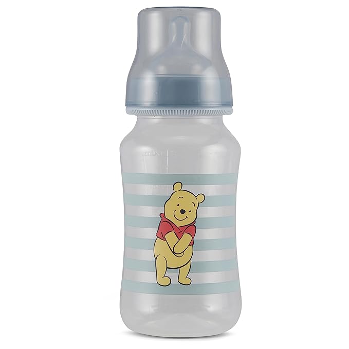 Disney Winnie The Pooh Baby Bottles 11 oz for Boys or Girls | 2 Pack of Infant Hourglass Shaped Bottles with Cover for Newborns and All Babies | BPA-Free Plastic Baby Bottle for Baby Shower