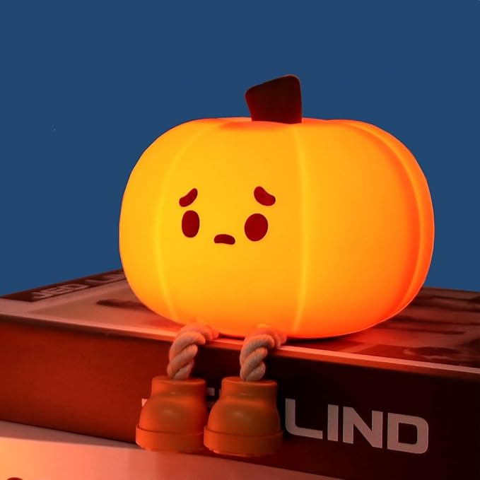Pumpkin Night Light, Cute Silicone Night Light for Kids, Squishy Touch Nightlight Rechargeable Dimmable for Nursery Lamp for Breastfeeding, Halloween Decor, Office Desk and Kids Room Décor