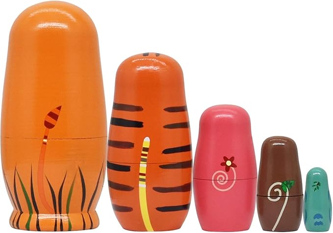 Tphon Russian Nesting Dolls Wooden Matryoshka Dolls for Kids Handmade Cute Cartoon Animals Pattern Nesting Doll Toy Stacking Doll Set of 5