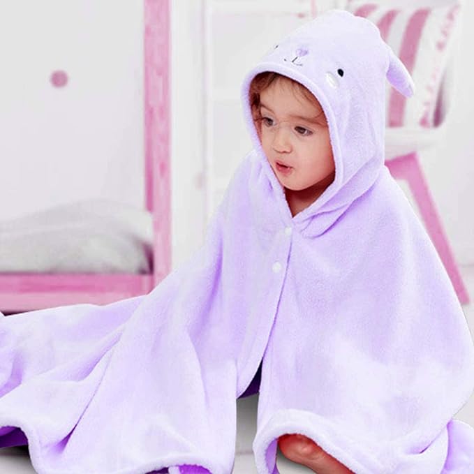 ROMASA Toddler Hooded Bath Towel Ultra Soft Towel Highly Absorbent Bathrobe Blanket for Boys Girls- 27.5" x 55" (Purple)