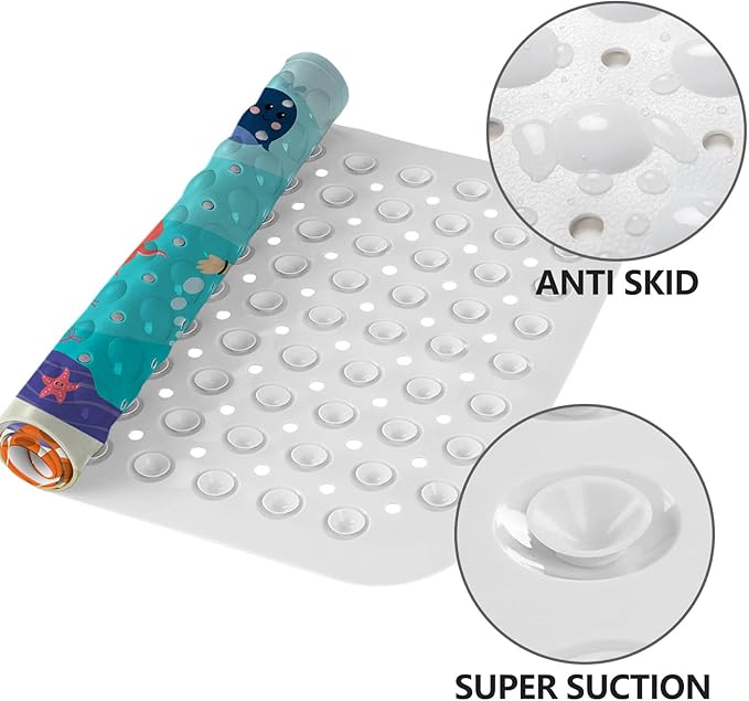 LNOND Bath Mat for Tub for Kids, Ocean Mermaid Bathtub Mat, Kids Bath Mats for Bathroom Non Slip with Drain Holes and Suction Cups,Machine Washable (40 X 16 Inch)