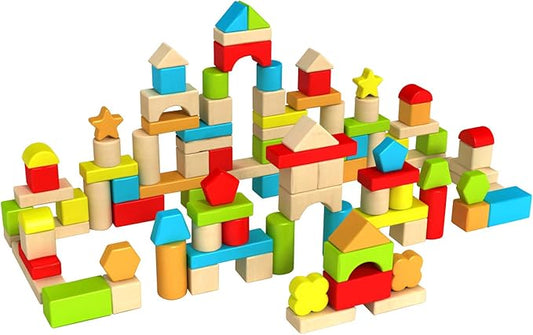 Fat Brain Toys Timber Blocks - 100 Piece Wooden Block Set - Classic Preschool Toy