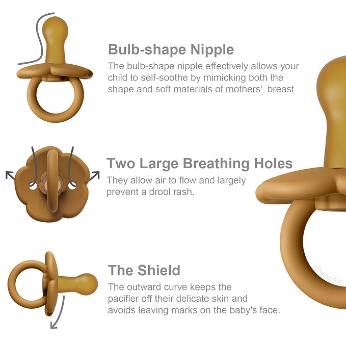 Moonkie Pacifiers Set of 2 | One-Piece Design Baby Pacifier with Large Air Holes | BPA-Free Silicone | Safe for Babies 6 Months+