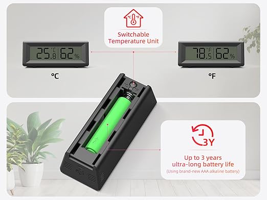Small Digital Hygrometer, Humidity Meter, Indoor Thermometer, Room Temperature and Humidity Monitor, Gauge with Accurate Sensor, for House, Home, Baby Room, Greenhouse, Humidor, Incubator, Reptiles