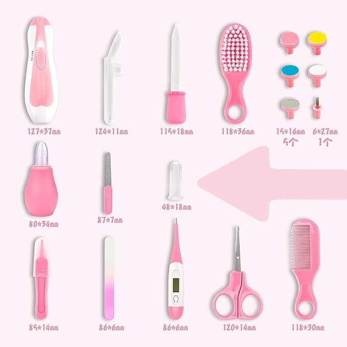 Baby Grooming Kit, Infant Safety Care Set with Hair Brush Comb Nail Clipper Nasal Aspirator,Baby Essentials Kit for Newborn Girls Boys (Pink 20 in 1)