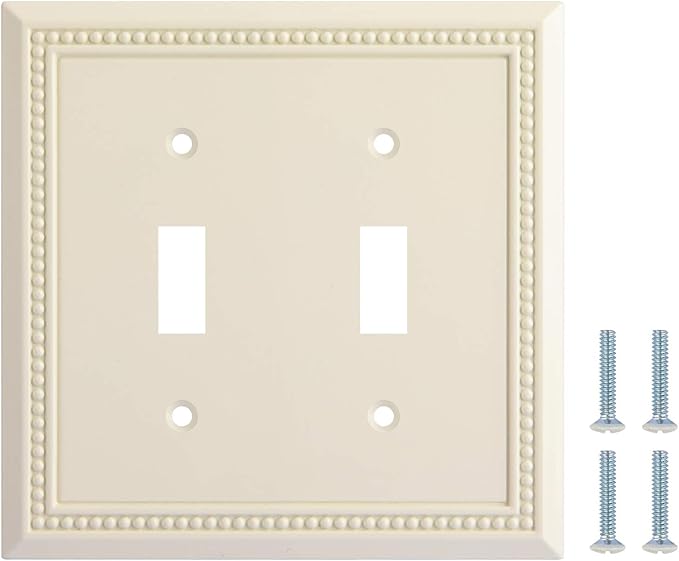 Henne Bery Sunken Pearls Heavy Duty Decorative Wall Plate Switch Plate Outlet Cover, Durable Solid Zinc Alloy (Double Toggle, Light Almond)