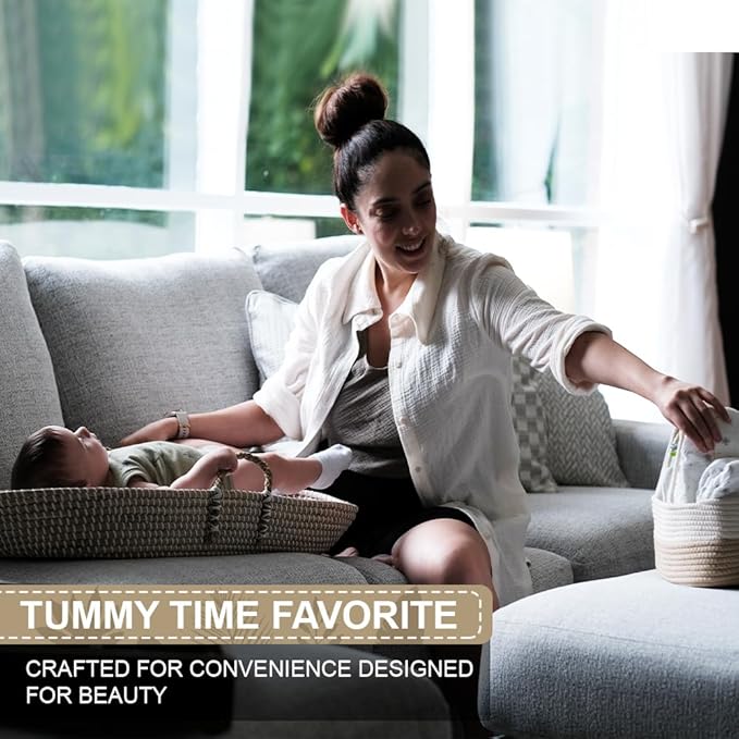 ZEAL'N LIFE Seagrass Baby Changing Basket Set – Portable Diaper Changing Station for Dresser & Table | Waterproof Changing Pad, Baby Towel & Diaper Caddy | Nursery Changing Table & Baby Gift Idea