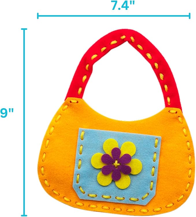 Serabeena Sew Your Own Bags - Sewing Kit for Kids - Felt Crafts for Ages 6-8 Plus - DIY Set Teaches Basic Stitch & Develops Fine Motor Skills - Fun Party Favors or Gifts - 6 Bags & Accessories