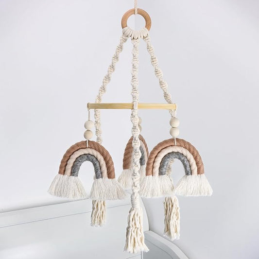 Neutral Baby Crib Mobile Nursery Cot Mobile Macrame Rainbow Baby Mobile Ceiling Mobile Newborn Shower Gift