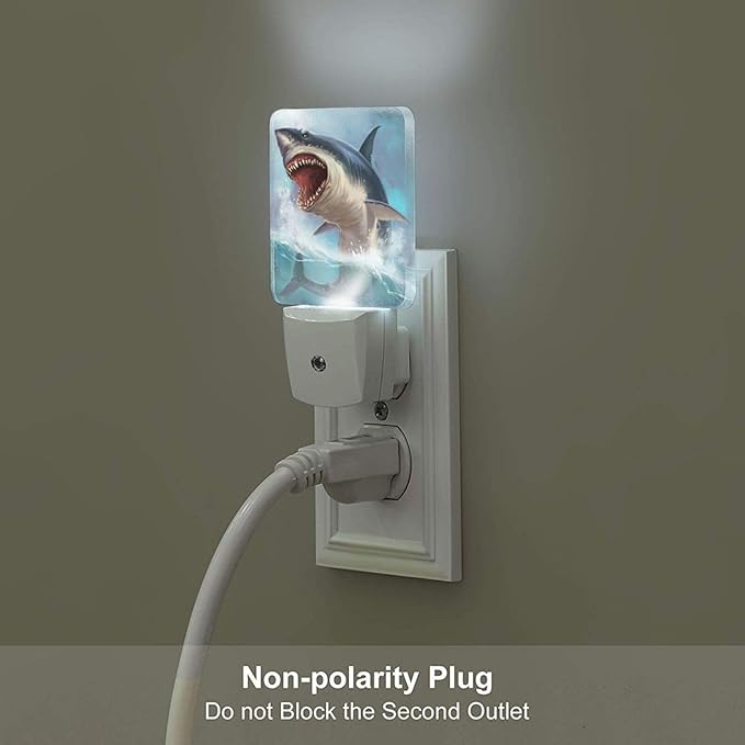 Great White Shark Night Light,Plug Into Wall for Boys Girls Bedroom Decorative Square Night Light Lamp 0.5w Sleep Friendly