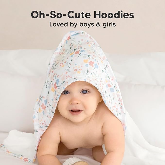 KeaBabies Hooded Baby Towel for Newborn - Viscose Derived from Bamboo Large Baby Bath Towels with Hood for Boys, Girls, Toddler, Extra Absorbent & Soft Newborn Bath Essentials (Wildflowers, Regular)