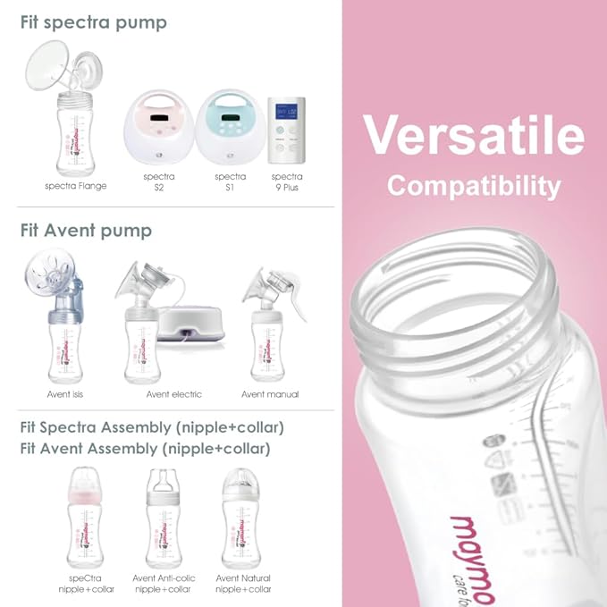 Wide Neck Breastmilk Collection n Storage Bottle 9oz; Re-markable SureSeal Disc. Compatible with Spectra S2 Spectra S1 Spectra 9 Plus and Compatible with Avent Breastpumps (4 ct 280mL, Bottle Only)