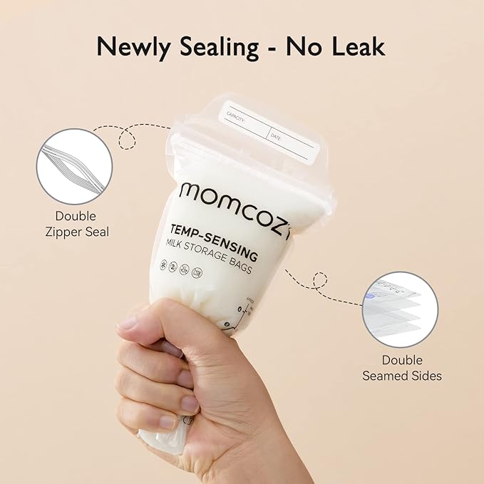 Momcozy Breastmilk Storing Bags, Temp-Sensing Discoloration Milk Storing Bags for Breastfeeding, Disposable Milk Storage Bag with 6 Ounce Self Standing, No-Leak Milk Freezer Storage Pouches, 120pcs