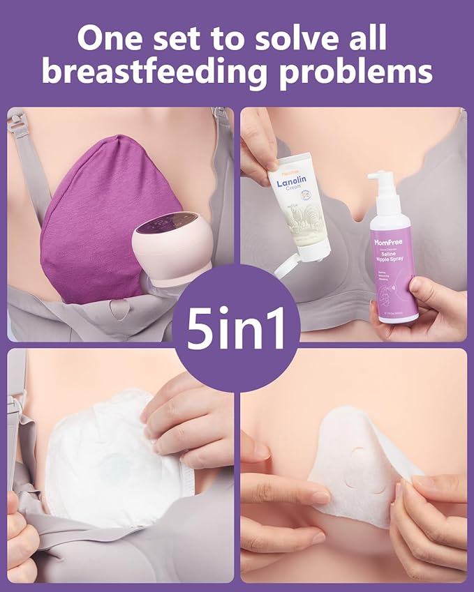 Breastfeeding Essentials Kit for Nursing Moms Nipple Relief,60 Piece Gift Set with Reusable Hot and Cold Breast Therapy Packs/Hydrogel Nipple Pads/Lanolin Nipple cream/Nursing Pads/Nipple Saline Spray