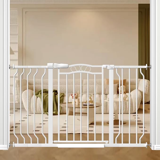Extra Wide Baby Gate for Doorways No Drill 29.53"-53.1", 30" Tall Auto Close Press Mounted Baby Safe Gate for Stairs, Walk Through Dog Gates for Doorways, White