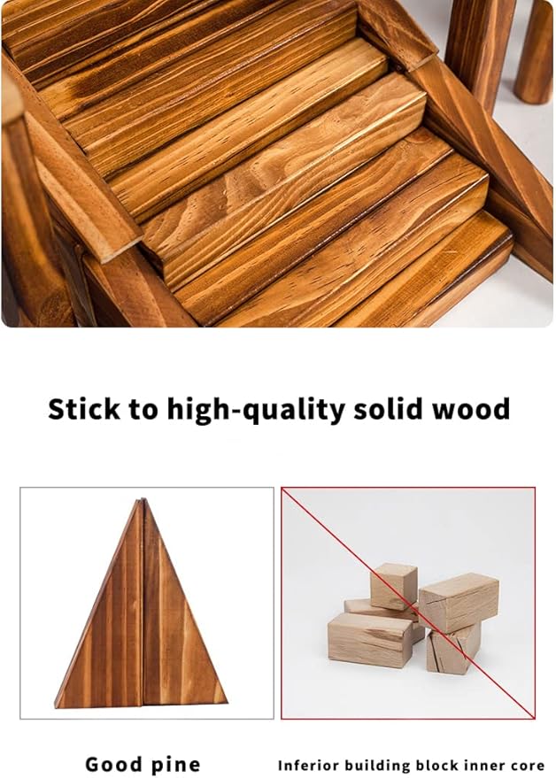 Large Vintage Solid Carbonized Wooden Building Blocks Set for Kids 3-12 Outdoor(67pcs,18.7 lbs), Big Sensory Wood Building Toys for Toddlers, Jumble Outside Wooden Blocks for Preschool