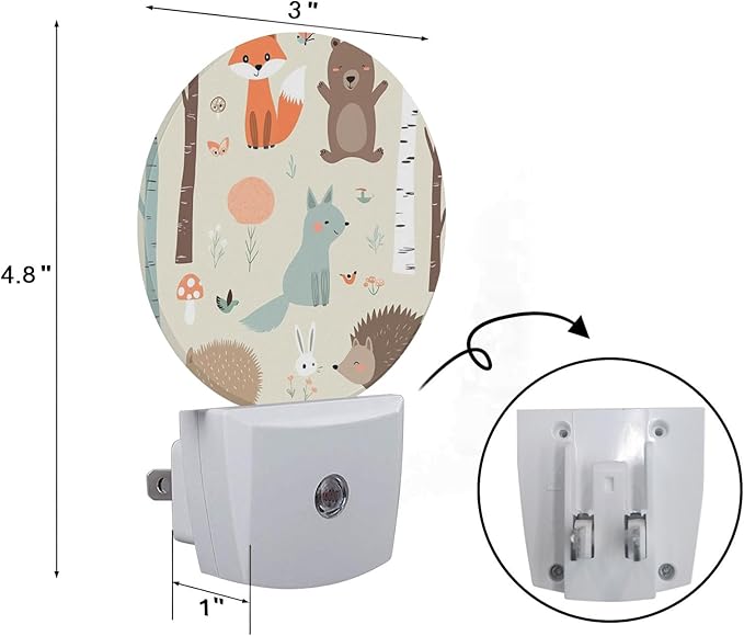 Axayaz Animal Night Light Plug Into Wall Fox Bear Bunny Elk Hedgehog Birds Mushrooms Trees Cartoon Flower Auto Sensor LED Dusk to Dawn Light for Bedroom Staircase
