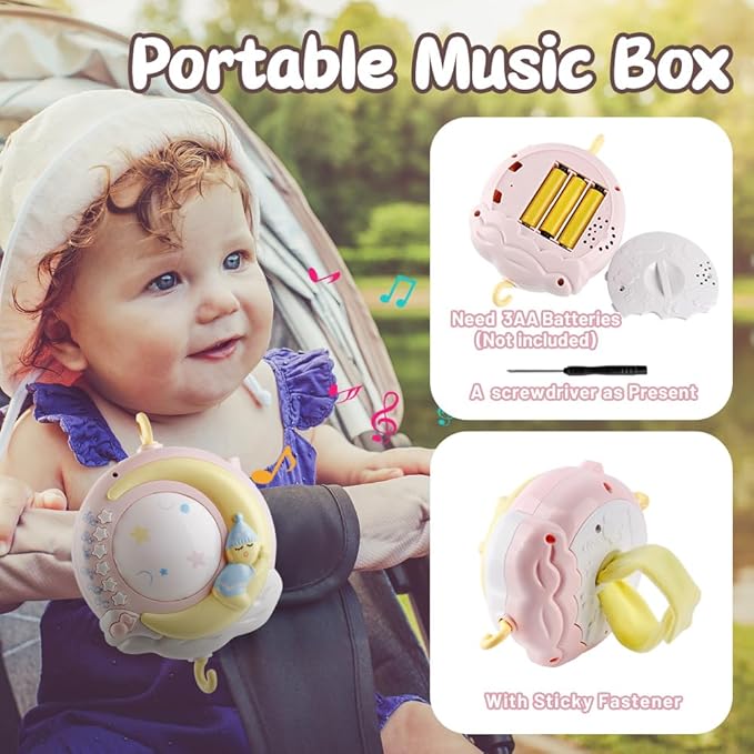 Baby Musical Crib Mobile with Timing Function Projector and Lights,Hanging Rotating Rattles and Remote Control Music Box with 150 Melodies,Crib Toy for Newborn 0-24 Months