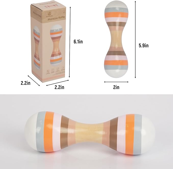 Baby Maracas Hand Percussion Rattles, Wooden Rumba Shaker Musical Instrument for Kids Toddlers