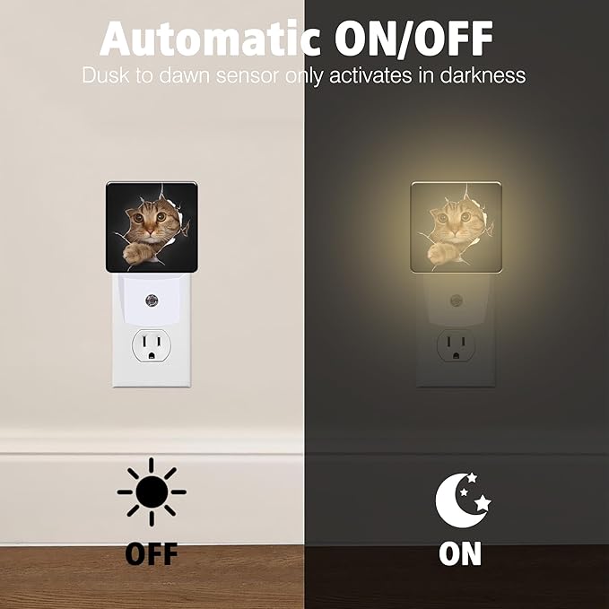 Cat Night Light Cat in Black Hole Plug in Night Lights LED Lamp with Dusk to Dawn Sensor Auto Energy Saving Square Lights for Bedroom Bathroom Hallway Home Wall Decor Nightlight