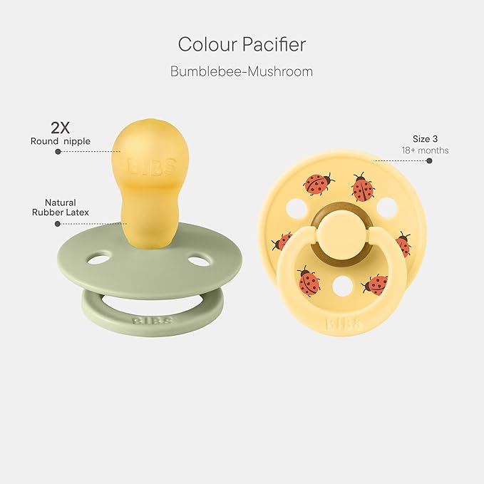 BIBS Studio Soother 2-Pack, BPA Free Dummy Pacifier, Round Nipple. Natural Rubber Latex, Made in Denmark, Size 3 (18+ Months), Sage/Pale Butter