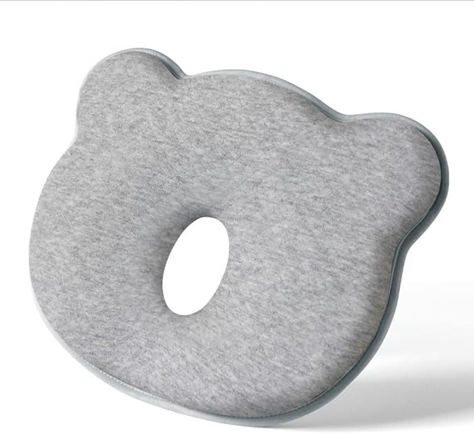 Memory Foam Baby Pillow for Newborn Flat Head Baby Pillow Machine-Washable Neck Support Prevent Flat Head 100% Cotton,Grey