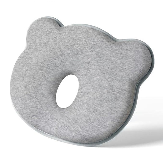 Memory Foam Baby Pillow for Newborn Flat Head Baby Pillow Machine-Washable Neck Support Prevent Flat Head 100% Cotton,Grey