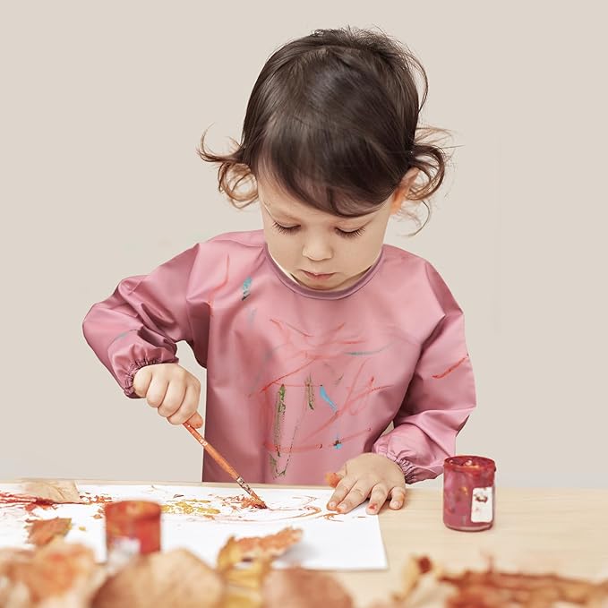 4 Pack Long Sleeve Bib, Waterproof Sleeved Smock for Baby Boy or Girl, Reusable Bib with Pocket, Ages 6-24 Months