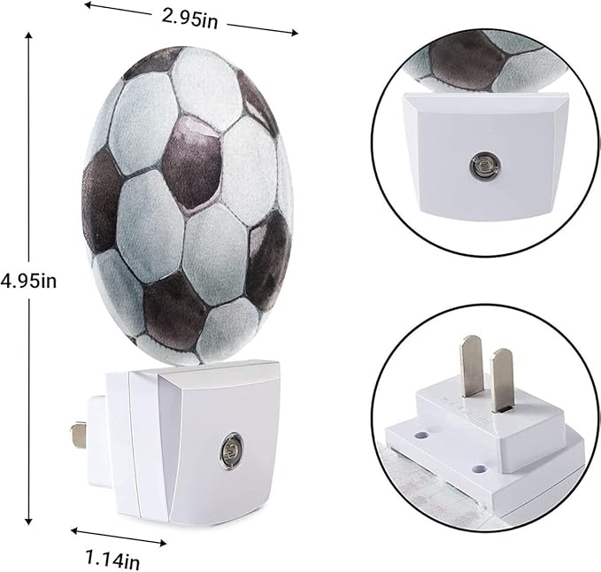 EKOBLA Soccer Night Light American Soccer Ball Black and White Sports Design Night Lights Plug into Wall with Dusk to Dawn Sensor for Boys Room Men Cave, LED 0.5W Sleep Friendly