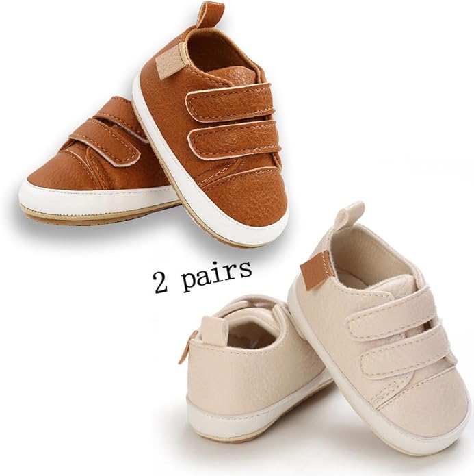 2Pairs Baby Shoes,Boys Girls Non-Slip Rubber Sole Sneakers,Unisex Infant Soft Lightweight First Walking Crib Shoes