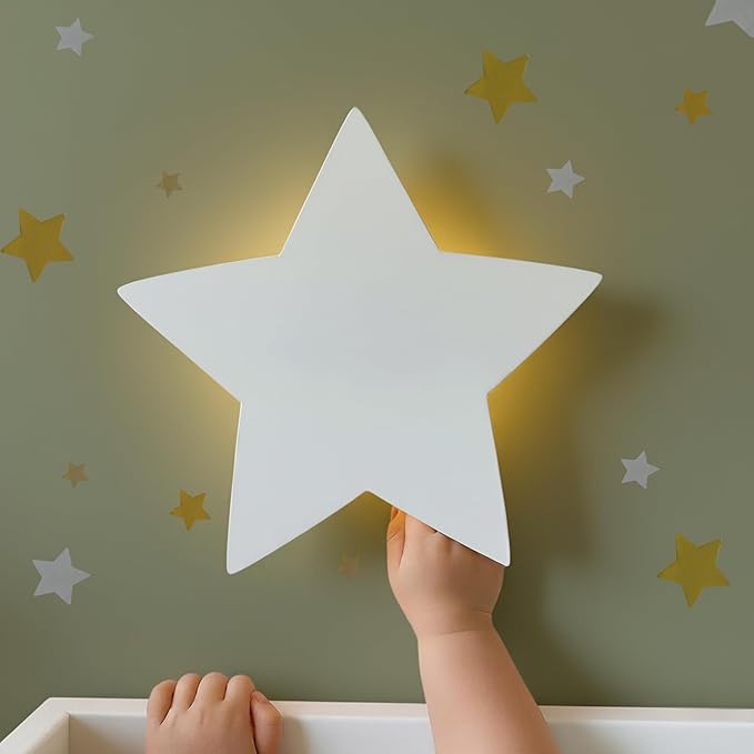 Nursery Night Light – Dimmable Star Wall Light for Newborns & Toddlers Nursery Decor – Rechargeable LED Light with Touch Control for Kids' Safety (Moon & Stars Decals Included)