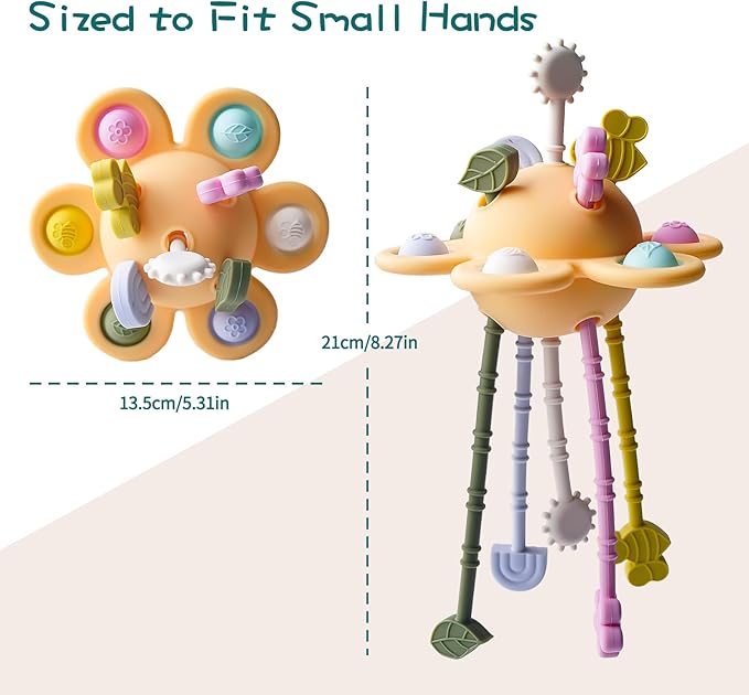 Food Grade Silicone Pull String Baby Toy, Montessori Pull String Sensory Toy for 6-12-18 Months Babies Teething Toys,Toddler Fidget Toys Birthday Gift for Infant/Toddler(Yellow)