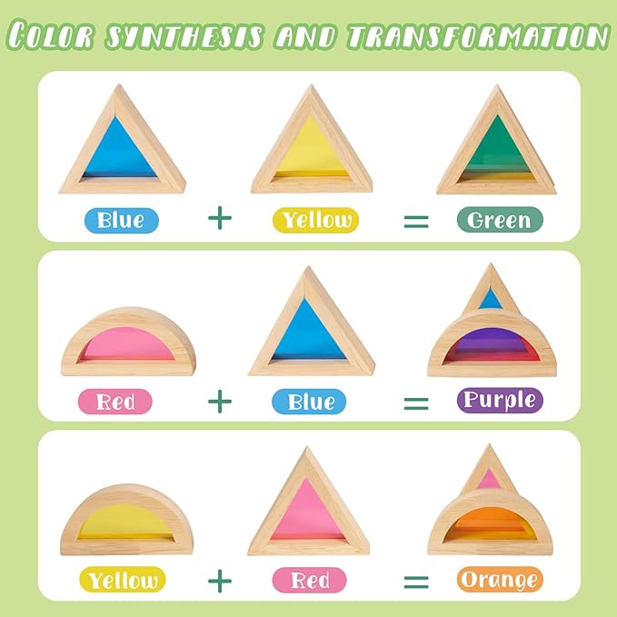 Wood Building Blocks Set for Kids, 32 Pcs Rainbow Stacker Stacking Game Construction Toys Set Preschool Colorful Learning Educational Toys, Geometry Wooden Blocks for Boys Girls