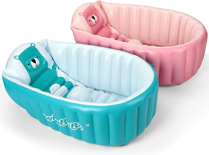 Swimbobo Inflatable Baby Bath Tub Portable Foldable Travel Mini Swimming Pool Helps Infants to Toddler Tub (Blue)