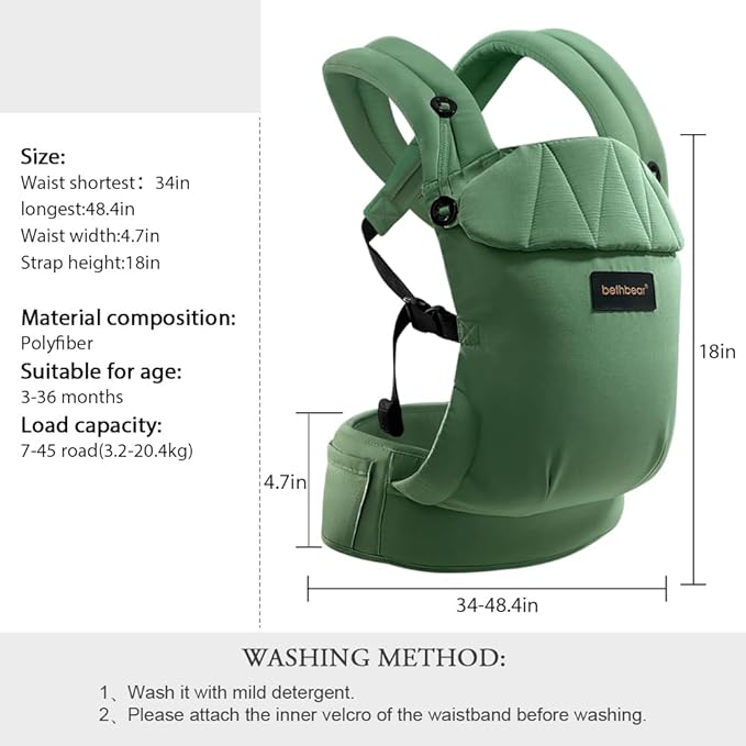 Baby Carrier Newborn to Toddler 7-45 lbs with Natural Material, Ergonomic Design,Versatile and Adjustable,Hands Free for Moms&Dads,Green
