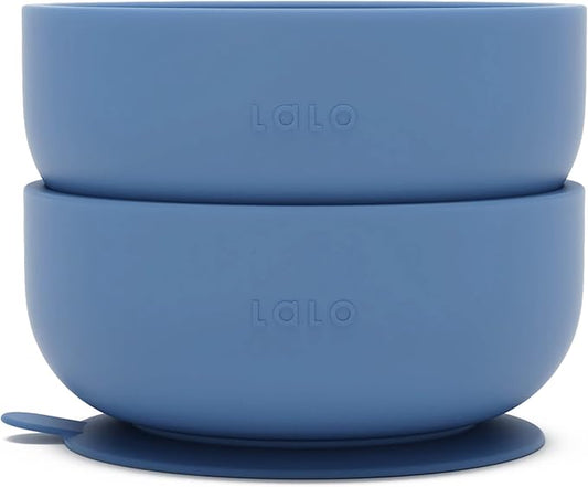 Lalo Suction Bowls - 2 Pack, 100% Silicone Non-Toxic BPA-Free Baby Bowls with Suction Base To Prevent Accidental Tip-Overs - Silicone Bowls For Babies And Toddlers - Blueberry