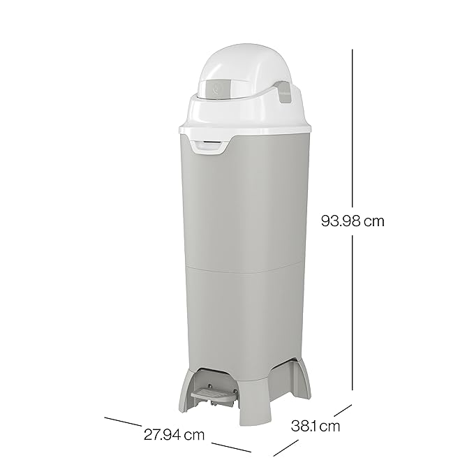 Foundations Hands Free Tall Diaper Pail with Airtight Lid - Durable & Odorless Diaper Disposal, Large Capacity, Holds up to 60 Newborn Diapers, Refill with Any Bags, Gray (9622057)