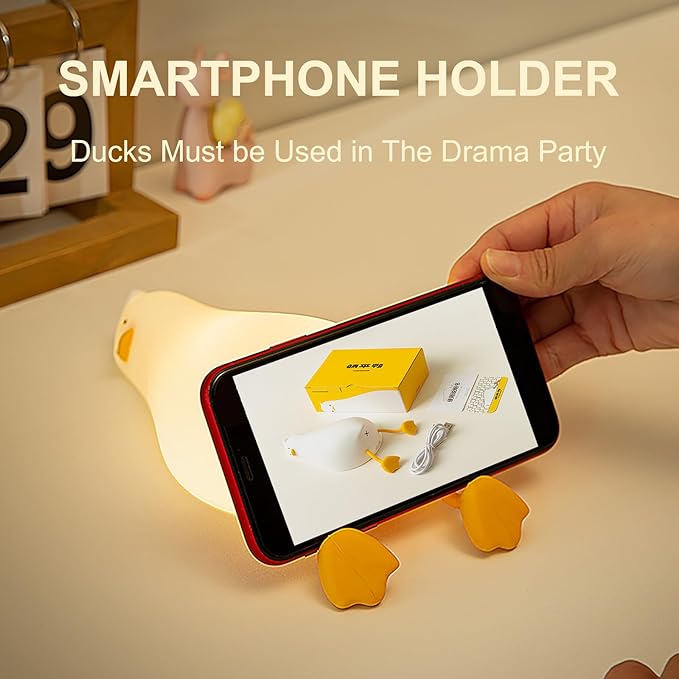 Duck Night Light, Rechargeable Silicone Squishy Duck Lamp with 3-Level Dimmable Touch Control, Lying Flat Duck Nightlight for Kids Nursery Bedroom Breastfeeding, Soft LED Bedside Lamp