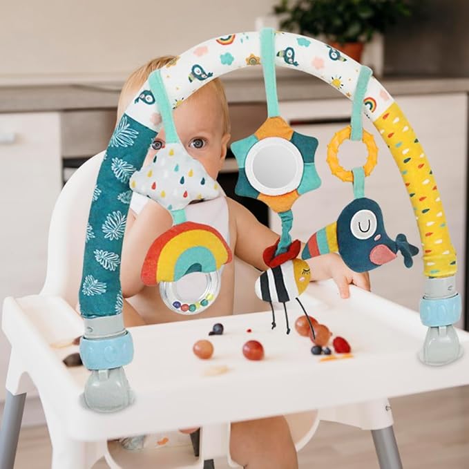 Caterbee Baby Bouncer Bar, Stroller and Crib Accessory, Pram Activity Arch, Bassinet Travel Toys for Toddlers (Sky)