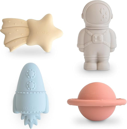 mushie Space Bath Toys Play Set for Toddlers | 100% Food Grade Silicone | Mold Free, Pack of 4