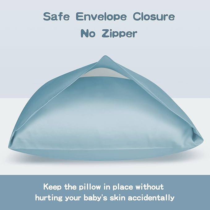 Organic Cotton Toddler Pillowcase 2 Pack, 14 x 20 Travel Pillow Case Cover for Babies, Kids, Boys and Girls, Soft and Breathable Small Pillow Cases with Envelope Closure, Sterling Blue