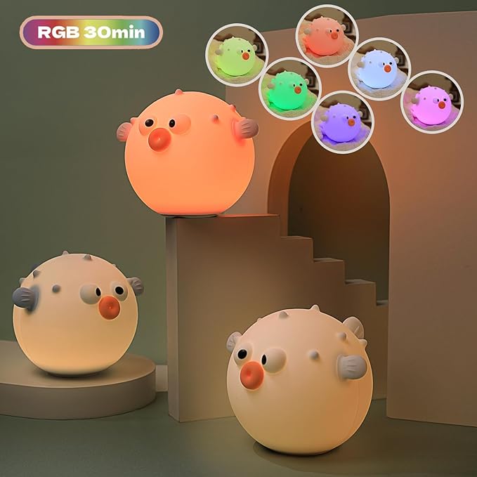 Cute Anemonefish Night Light, LED Squishy Night Lamp, Dimmable Timer Nursery Nightlight for Kids, Rechargeable Touch Lamp, Dorm Decor, Kids Funny Gifts (White Fish)