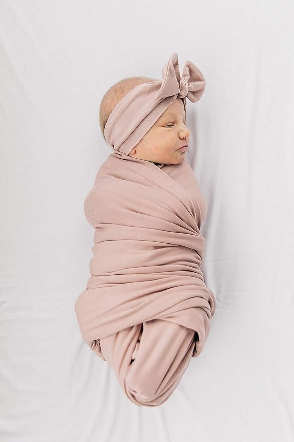 Mebie Baby Dusty Rose Stretch Swaddle, Modern and Neutral Swaddle Blanket for Baby Girl, Soft Baby Blankets, Newborn Swaddle Blanket, 0-3 Month, Comfy Wrap, Baby Essentials & Gifts (47" x 47")